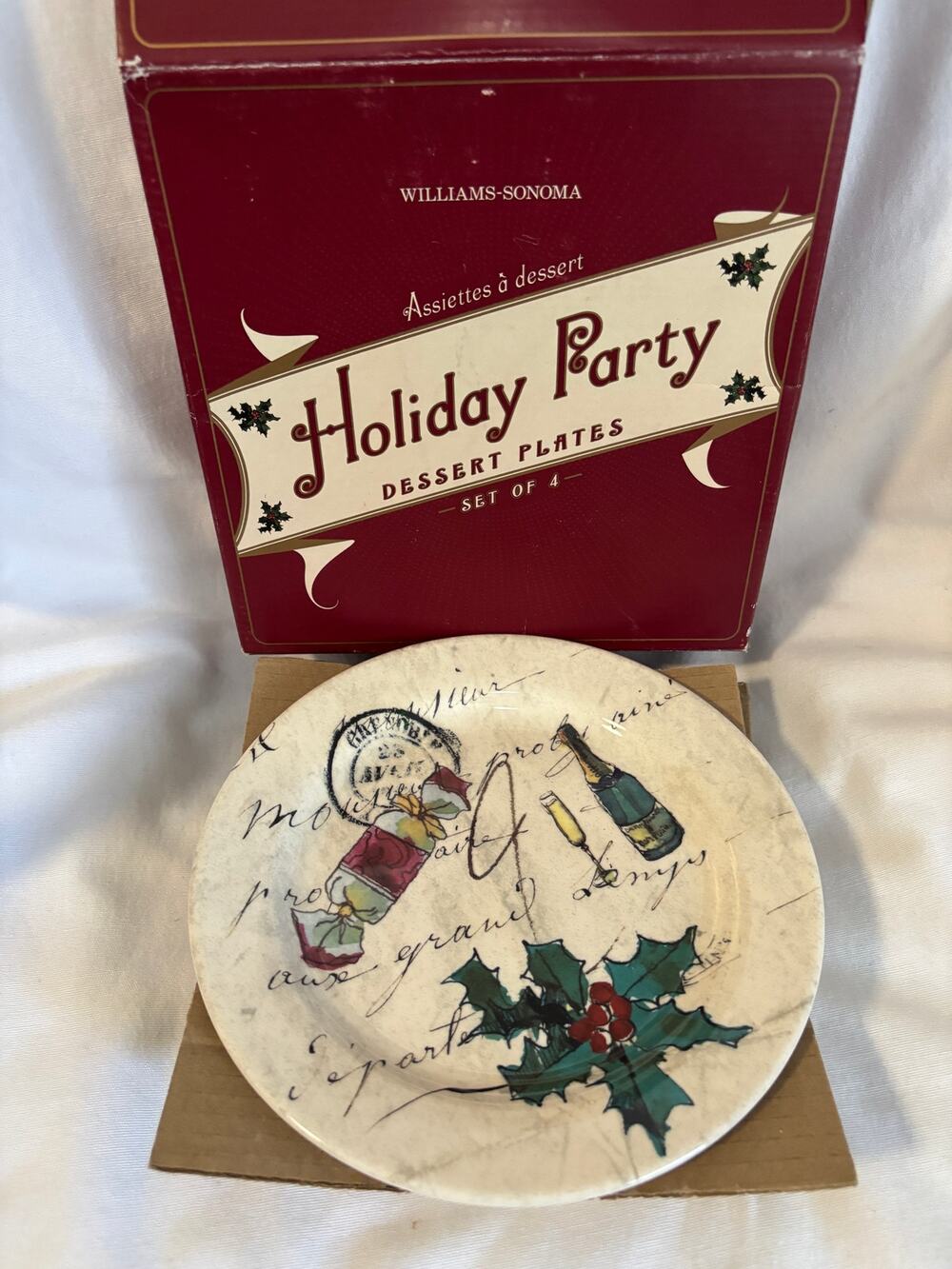 Williams Sonoma Holiday Party Desert Plates 8 7/8 Set of 4 New NWOT